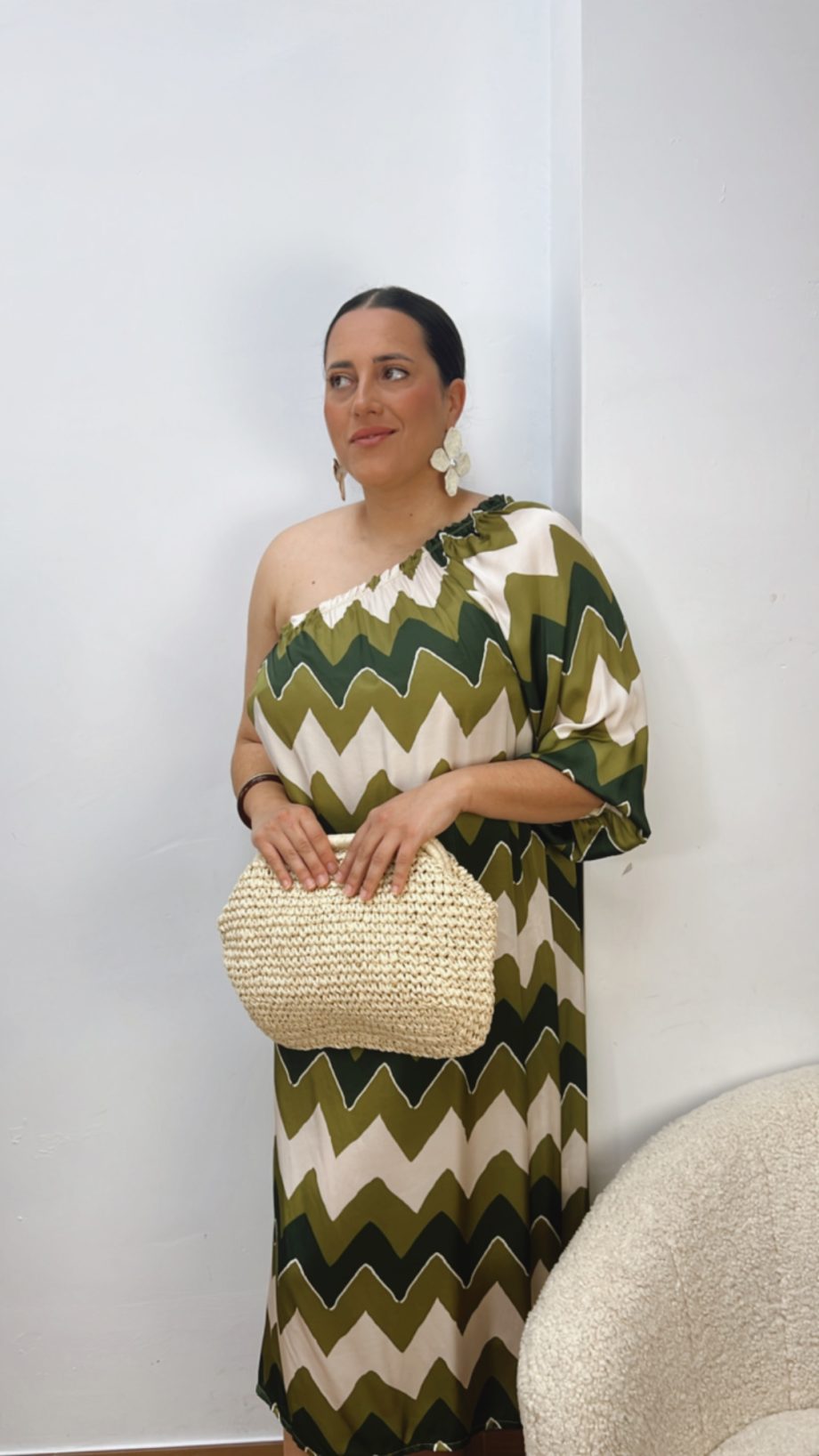Vestido Asimétrico Geométrico Verde