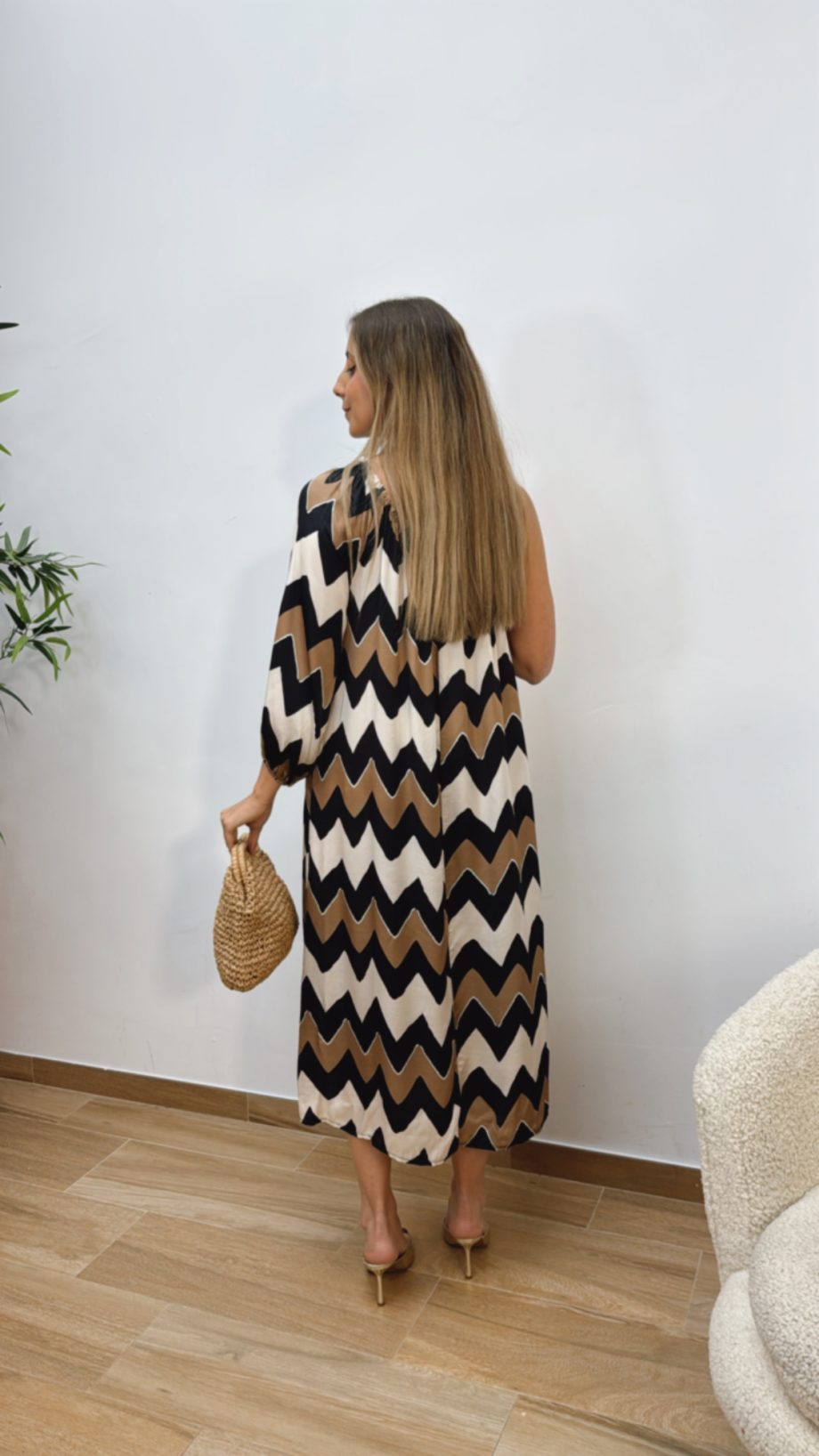 Vestido Asimétrico Geometríco Negro & Camel