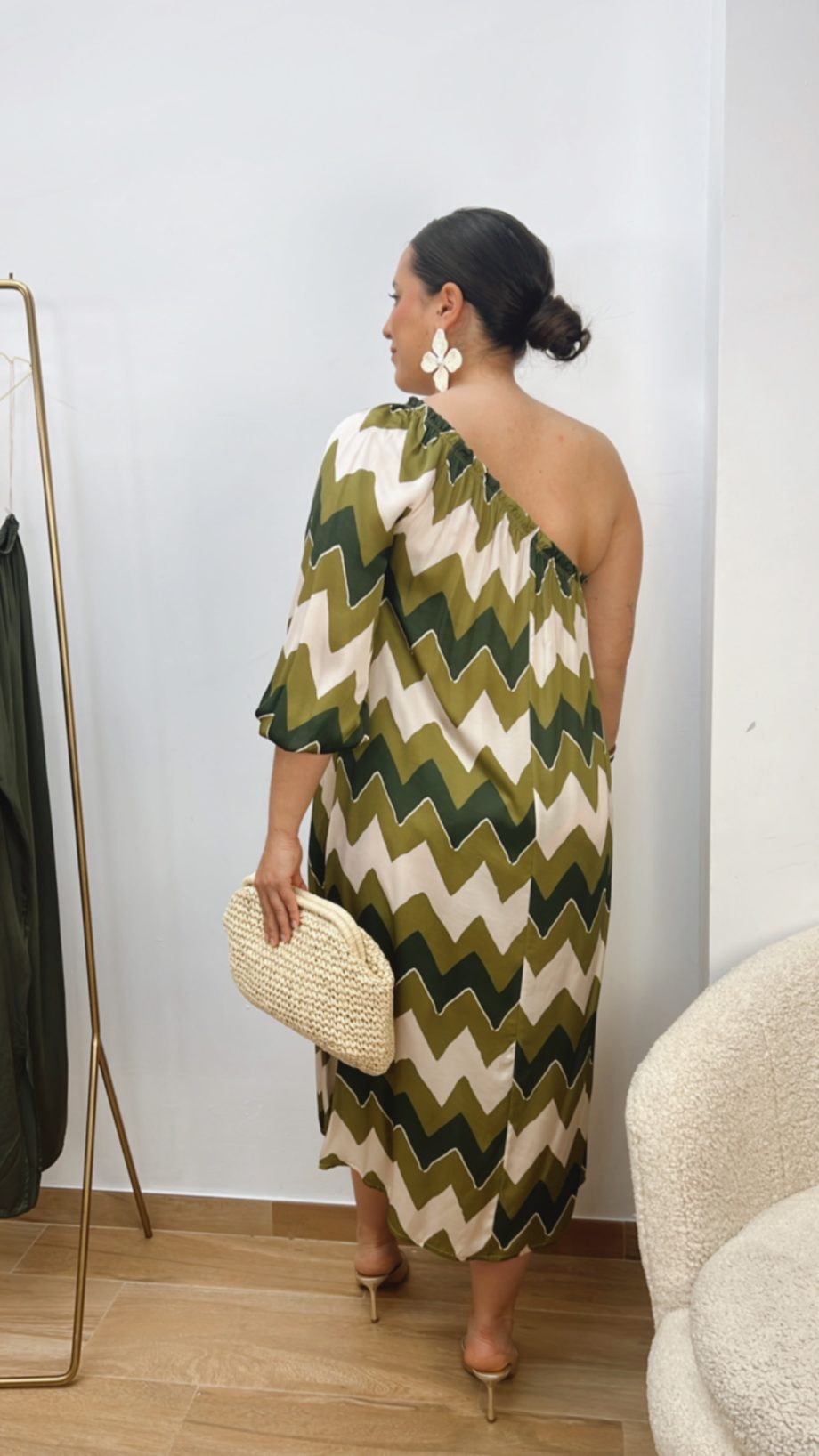 Vestido Asimétrico Geométrico Verde
