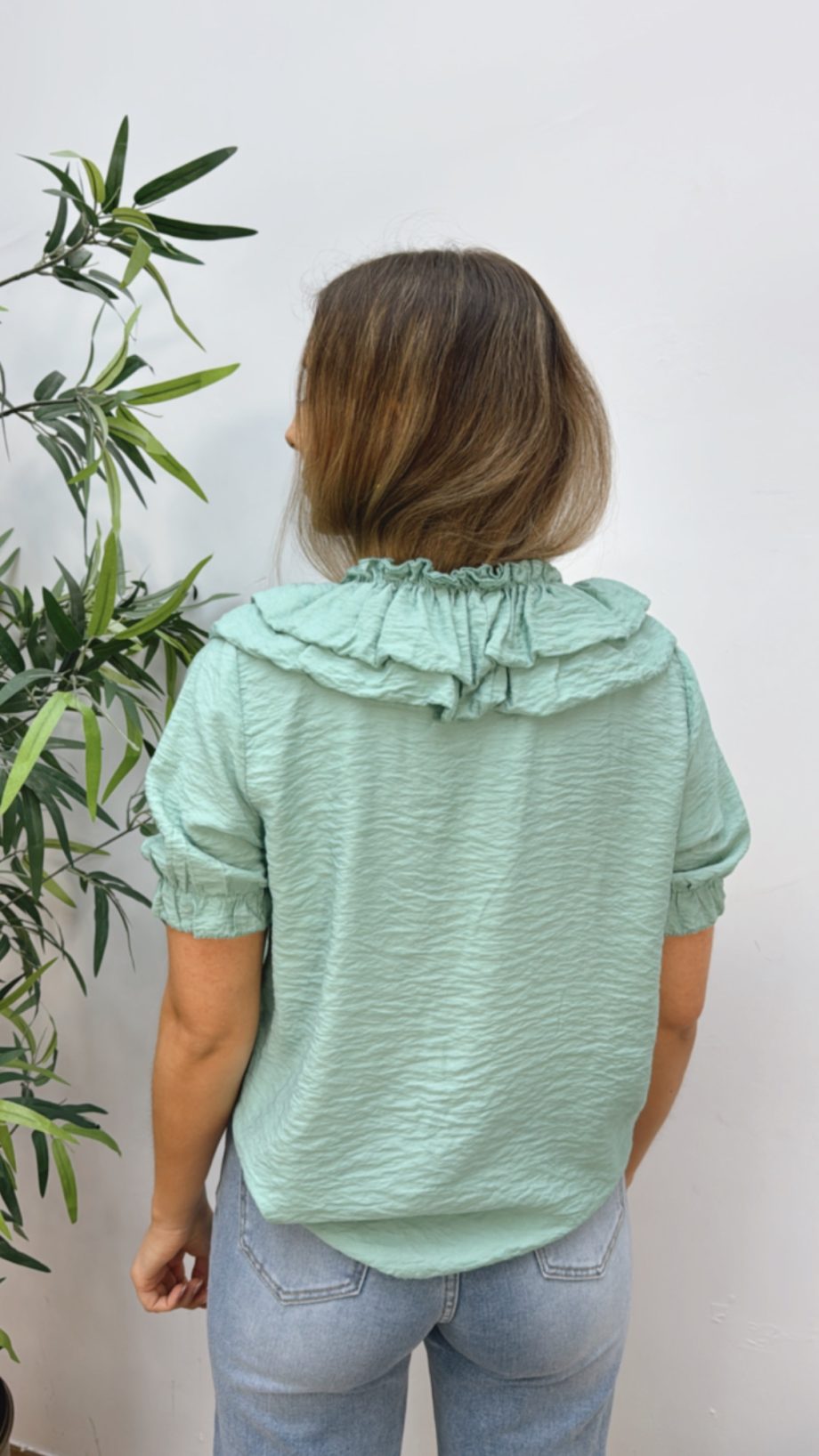 Blusa Doble Volante Verde Agua