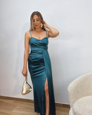 Vestido Azul Petróleo Satinado