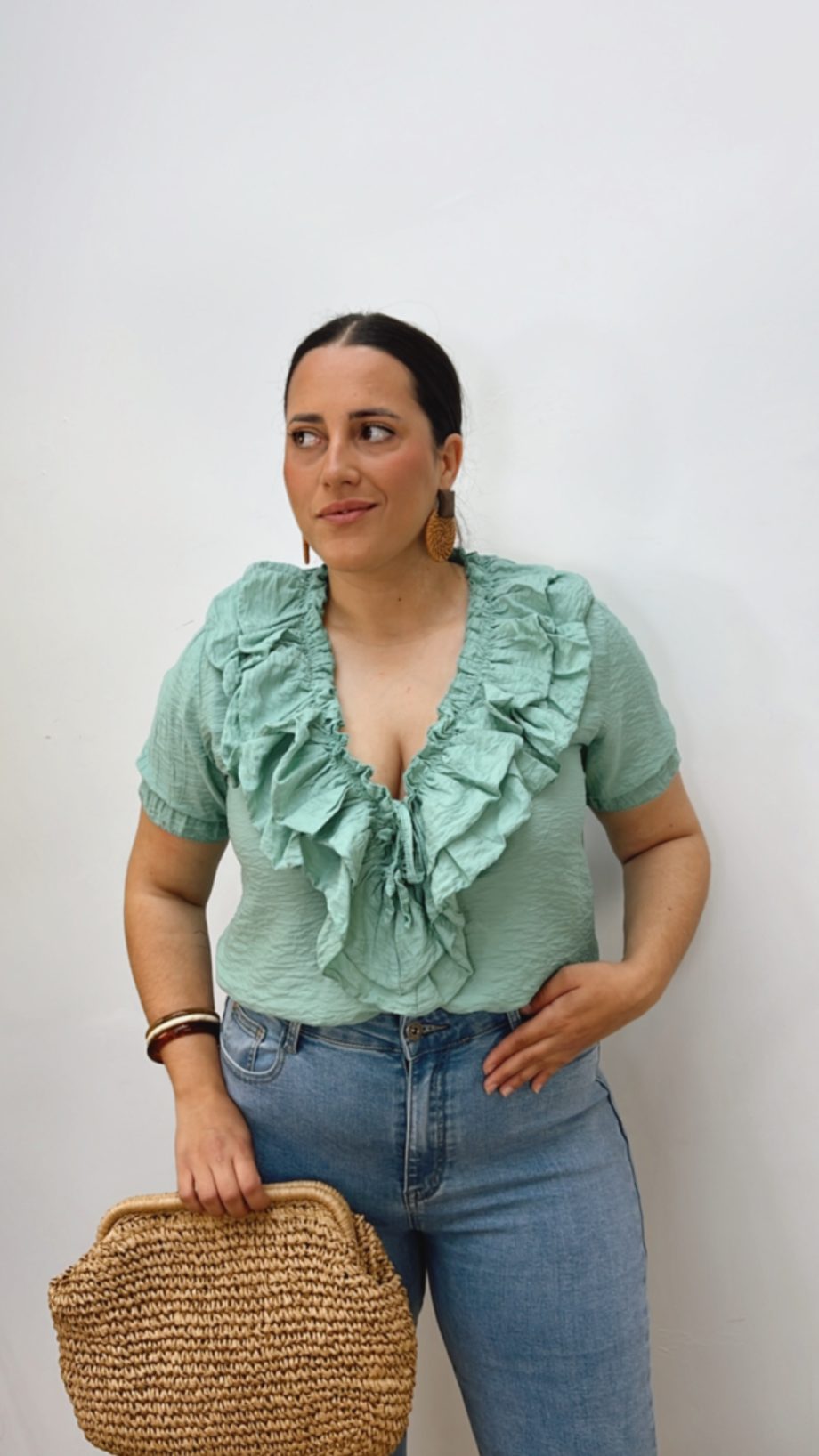 Blusa Doble Volante Verde Agua