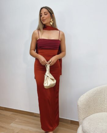 Vestido Combinado Teja & Burdeos