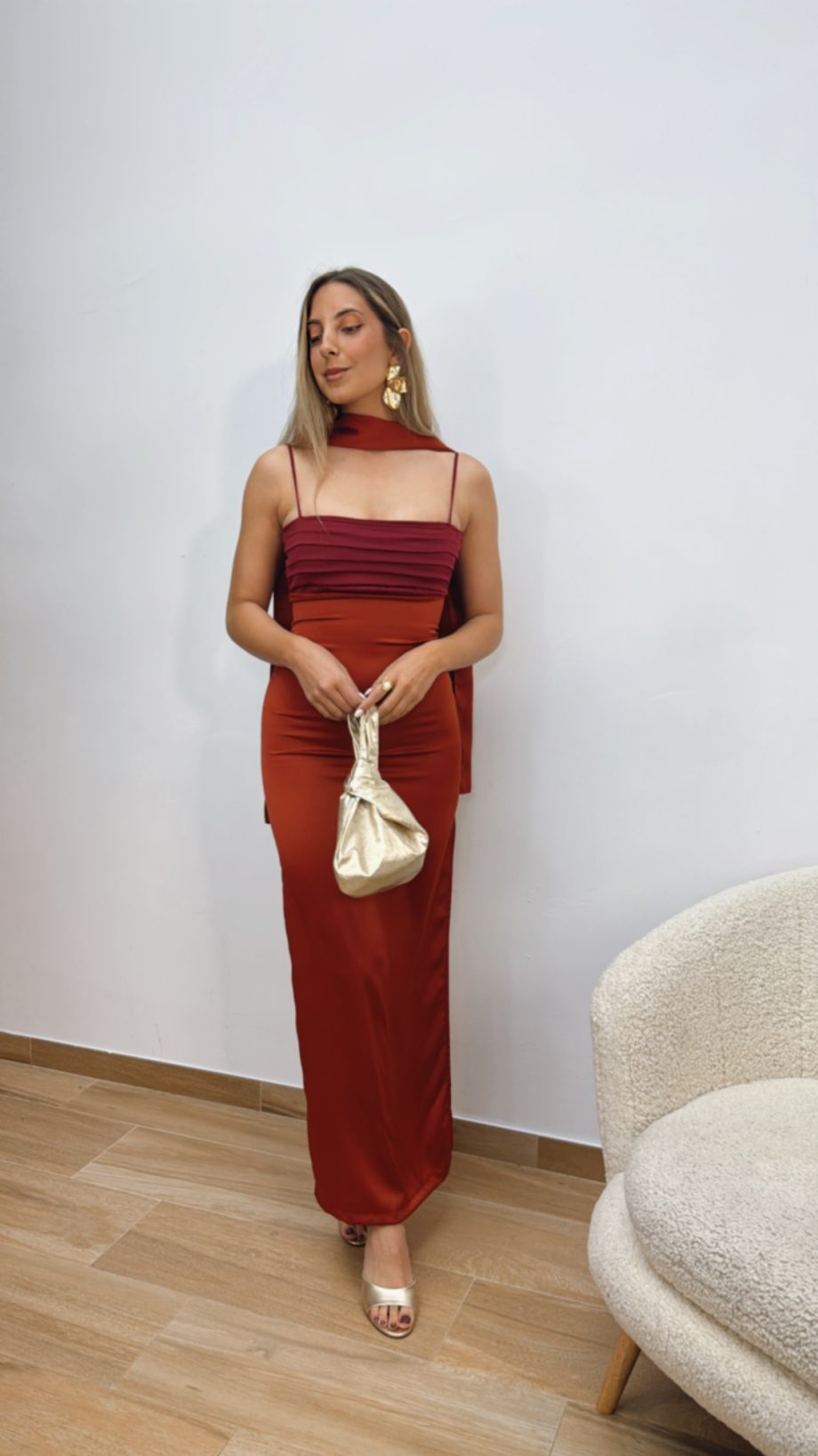 Vestido Combinado Teja & Burdeos