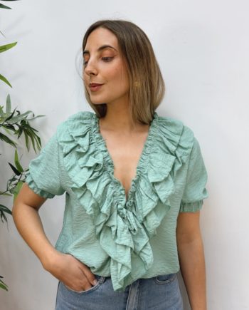 Blusa Doble Volante Verde Agua