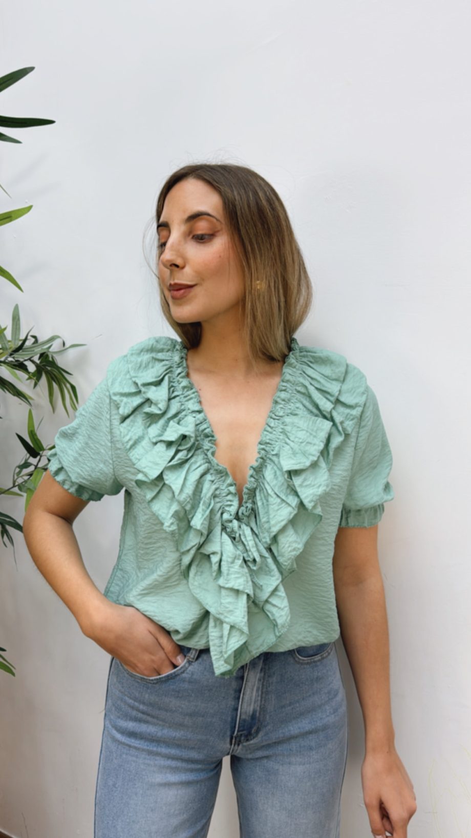 Blusa Doble Volante Verde Agua