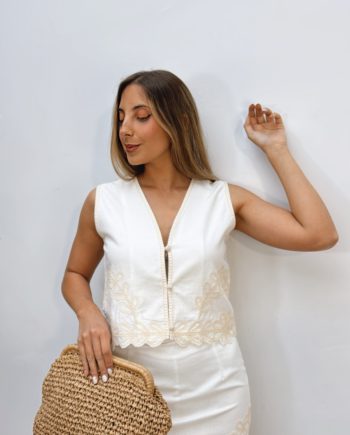 Chaleco Bordado Crudo & Beige