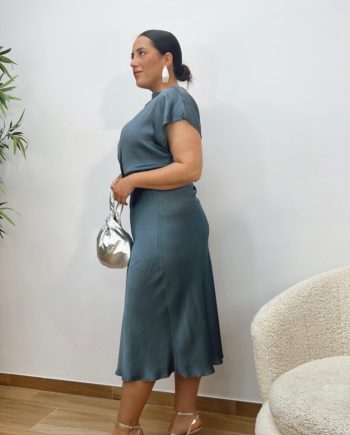Falda Satinada Lisa Azul