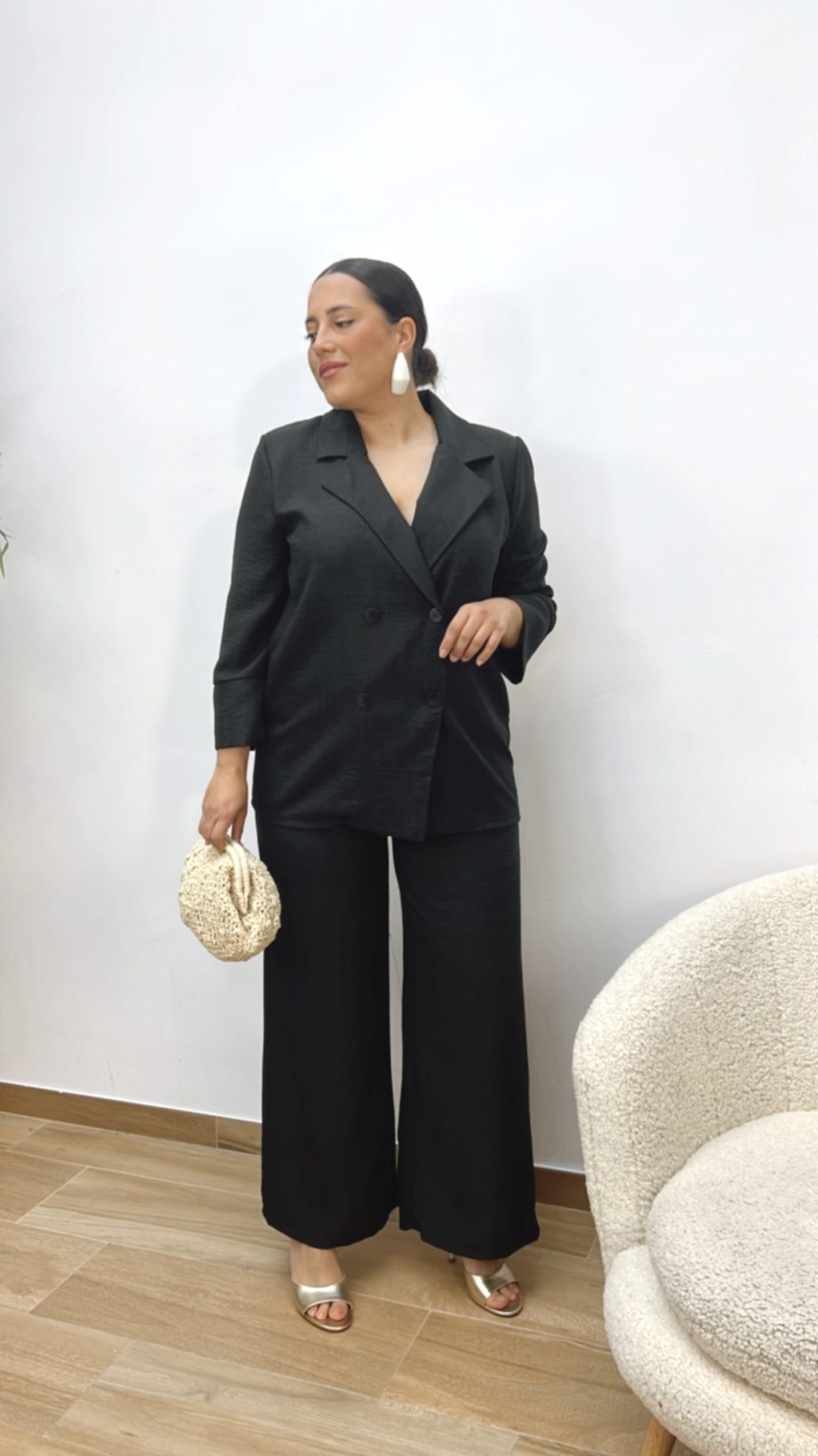 Traje Chaqueta Cruzado Negro