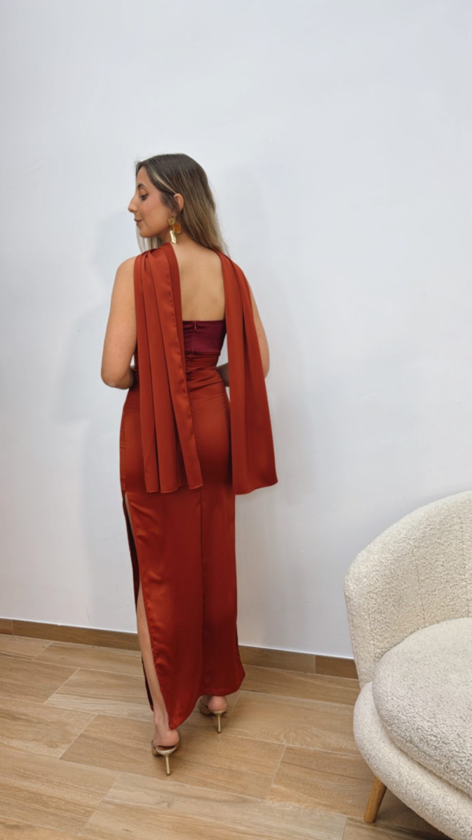 Vestido Combinado Teja & Burdeos