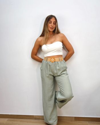 Pantalón Fluido Cinturón Caqui