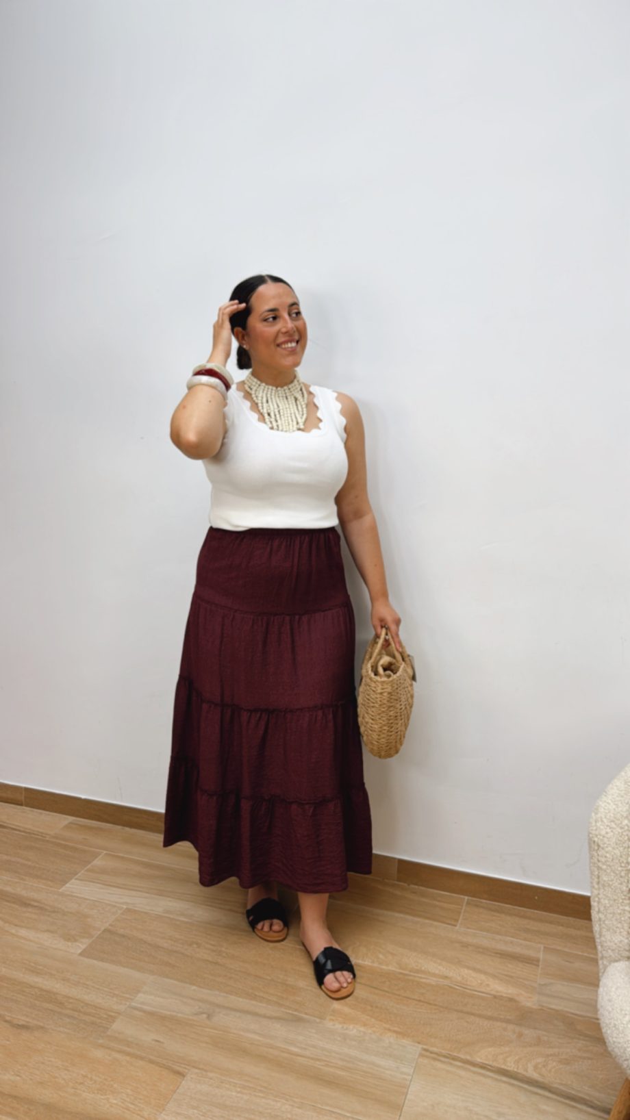 Falda Larga Paneles Burdeos