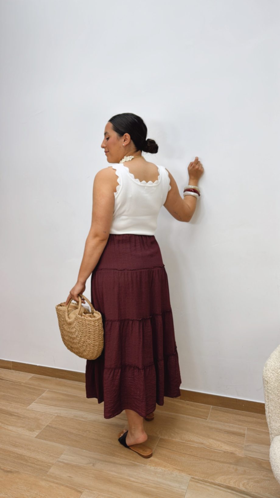 Falda Larga Paneles Burdeos