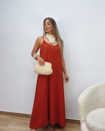 Vestido Fluido Hombreras Teja