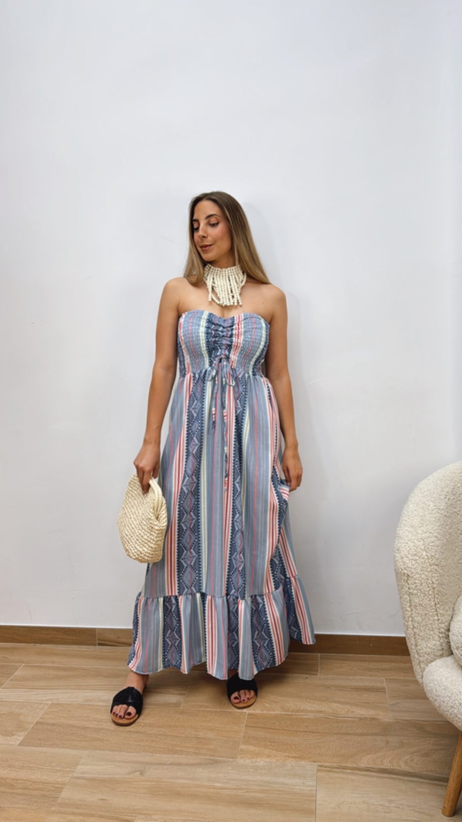 Vestido Palabra De Honor Azul