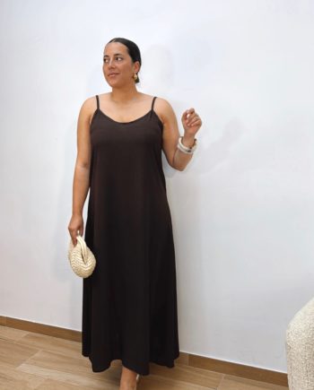 Vestido Fluido Hombreras Chocolate