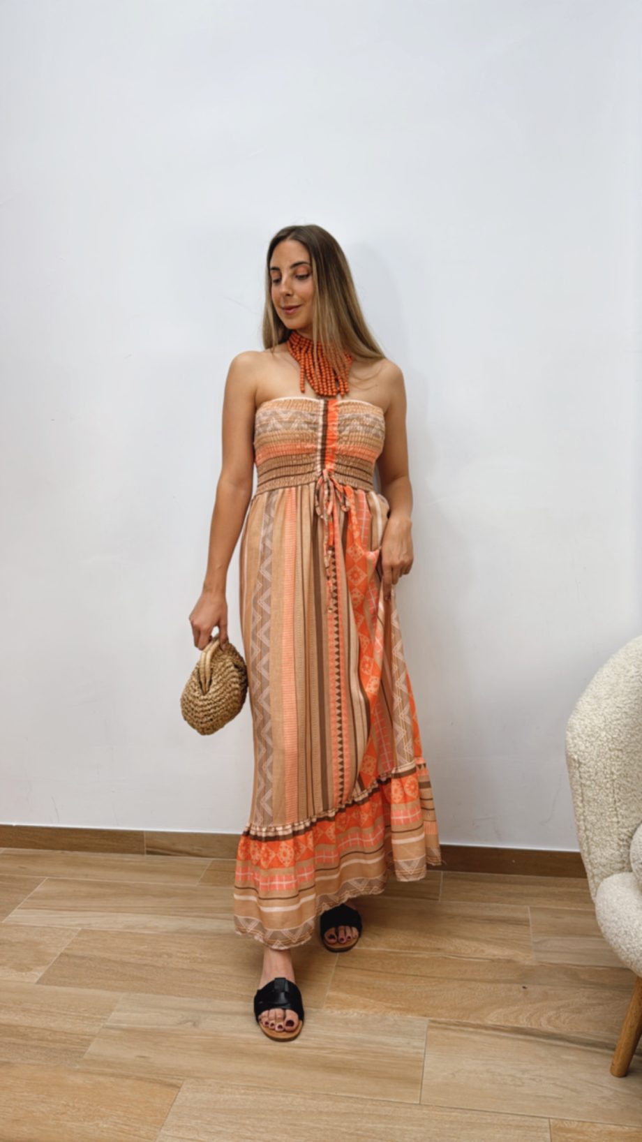 Vestido Palabra De Honor Naranja