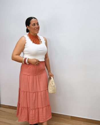 Falda Larga Paneles Coral