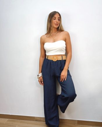 Pantalón Fluido Cinturón Marino