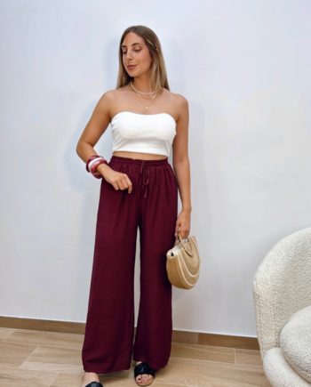 Pantalón Fluido Lazada Burdeos