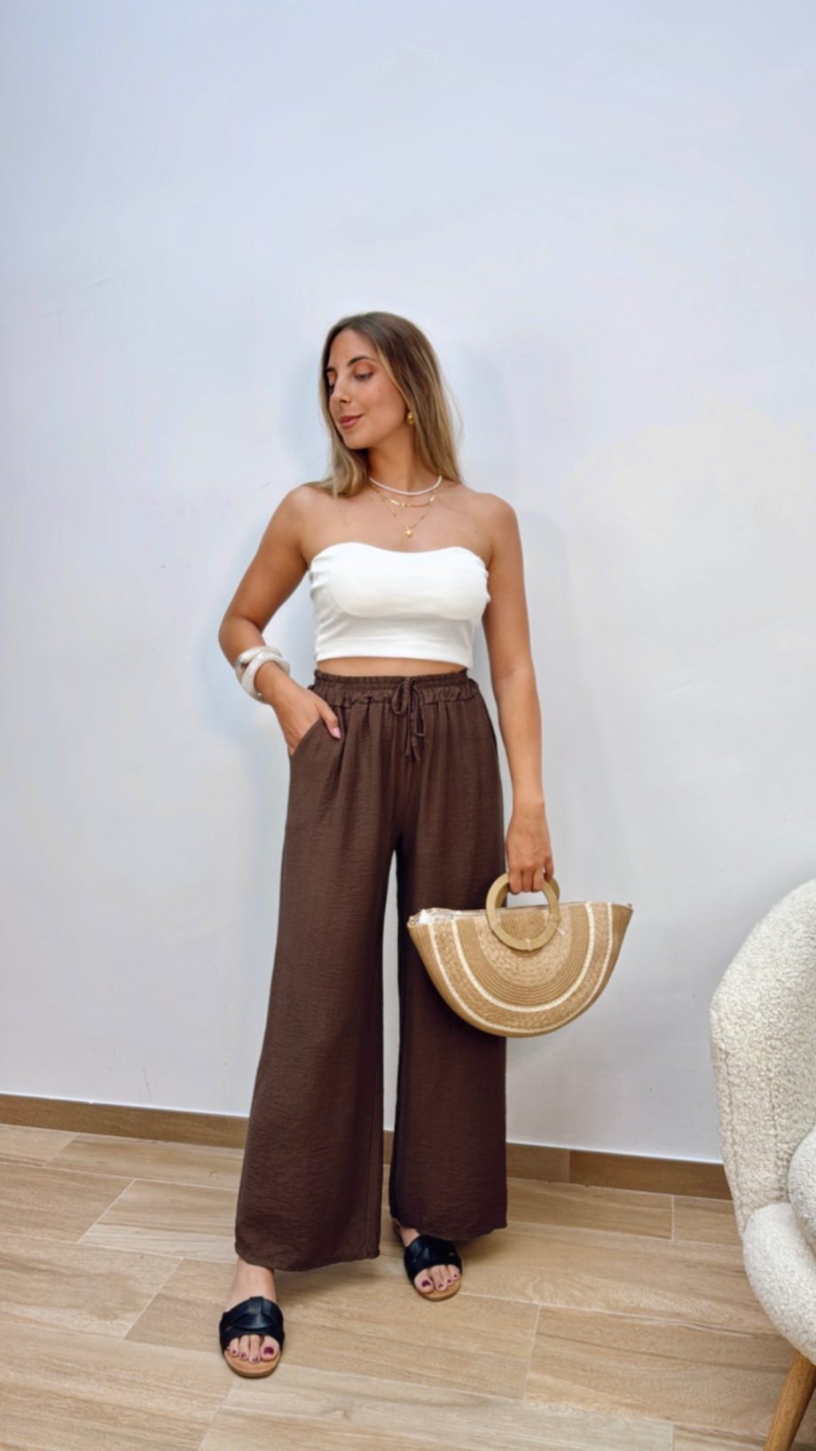 Pantalón Fluido Lazada Chocolate