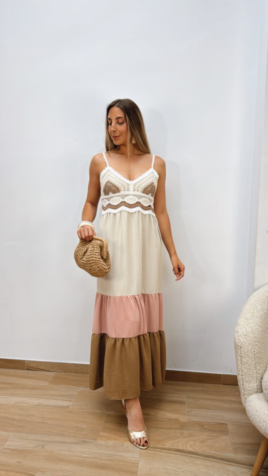 Vestido Crochet Camel