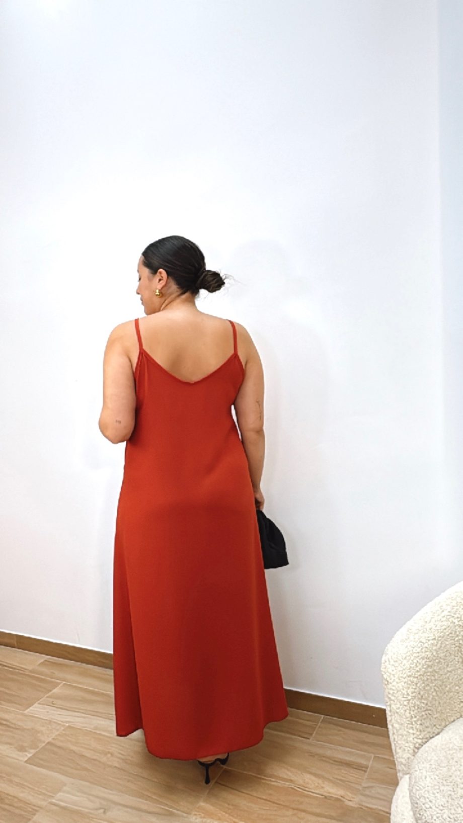 Vestido Fluido Hombreras Teja