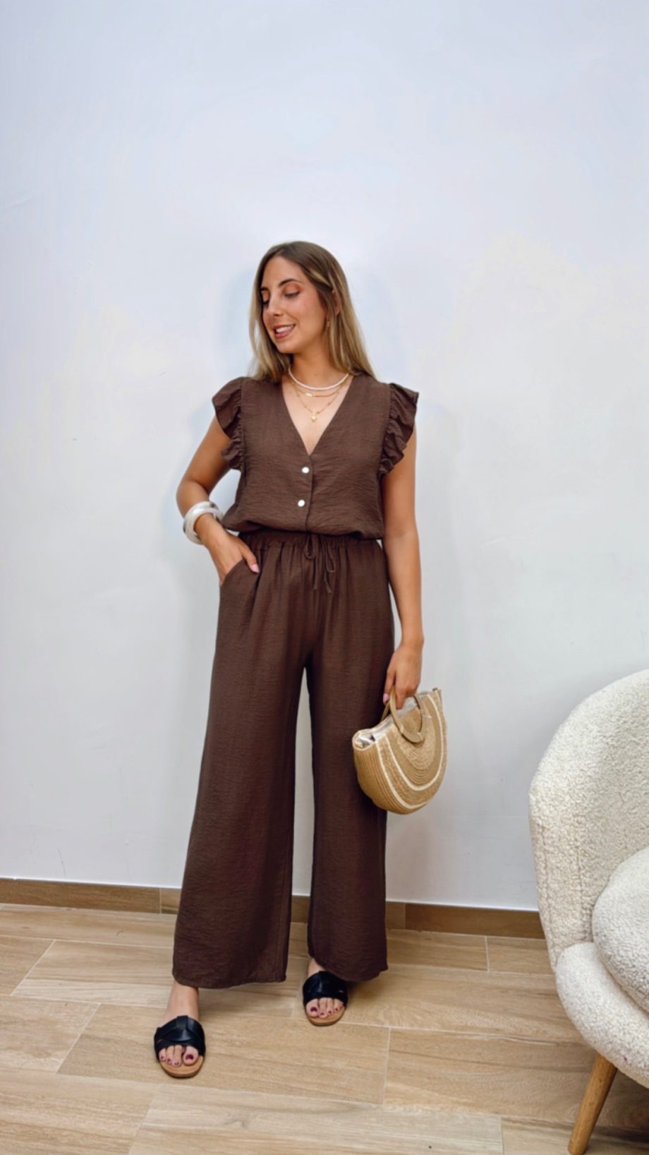 Blusa Manga Volante Chocolate