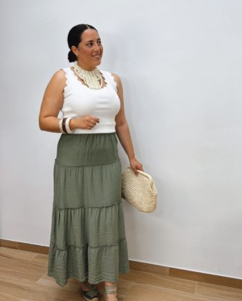 Falda Larga Paneles Caqui