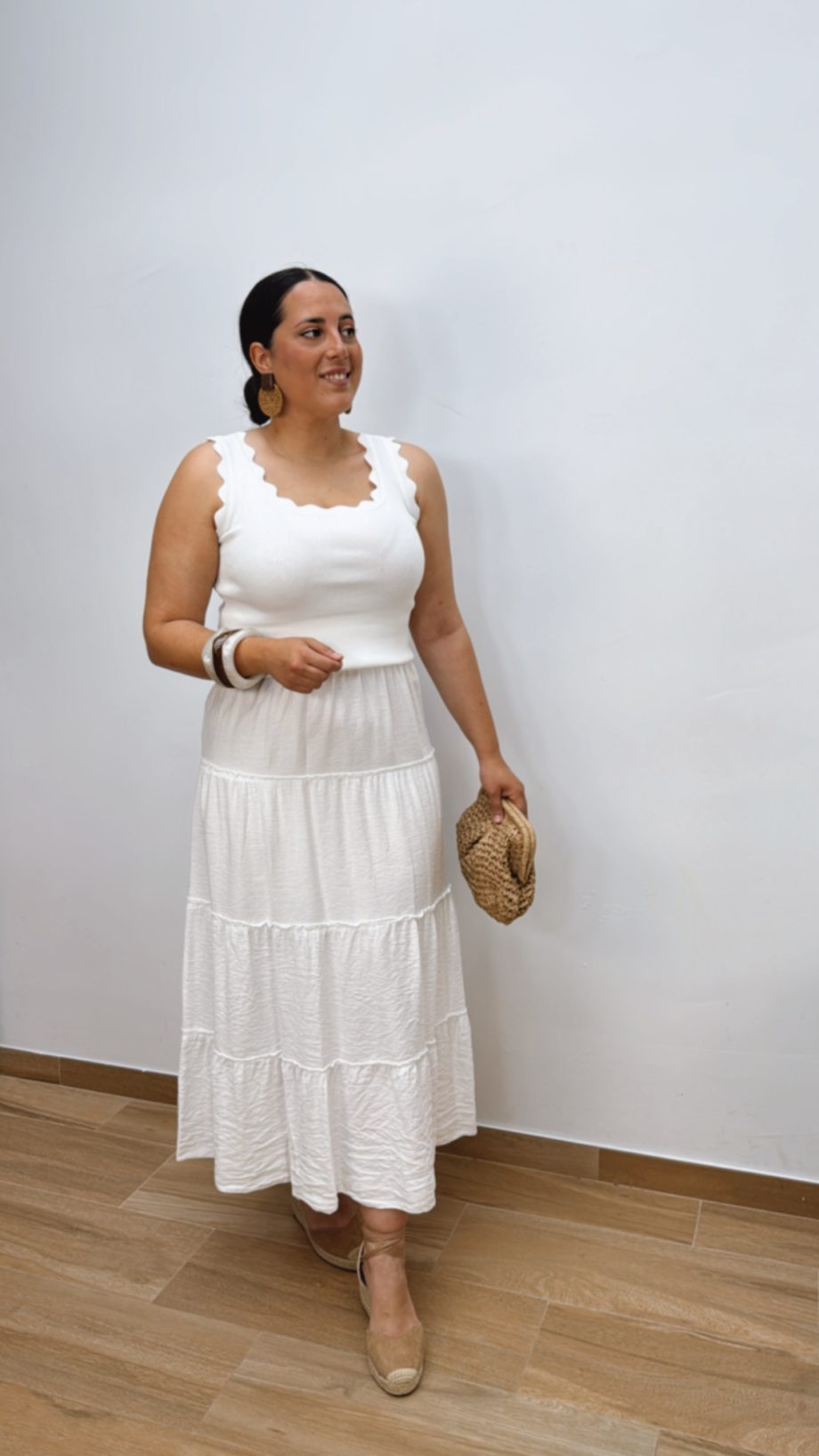 Falda Larga Paneles Blanca