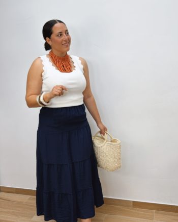 Falda Larga Paneles Marino