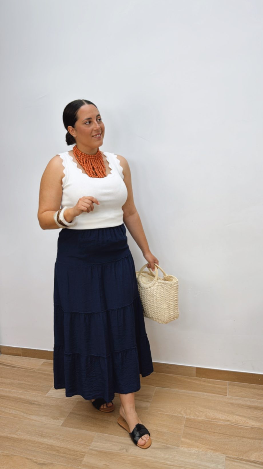 Falda Larga Paneles Marino