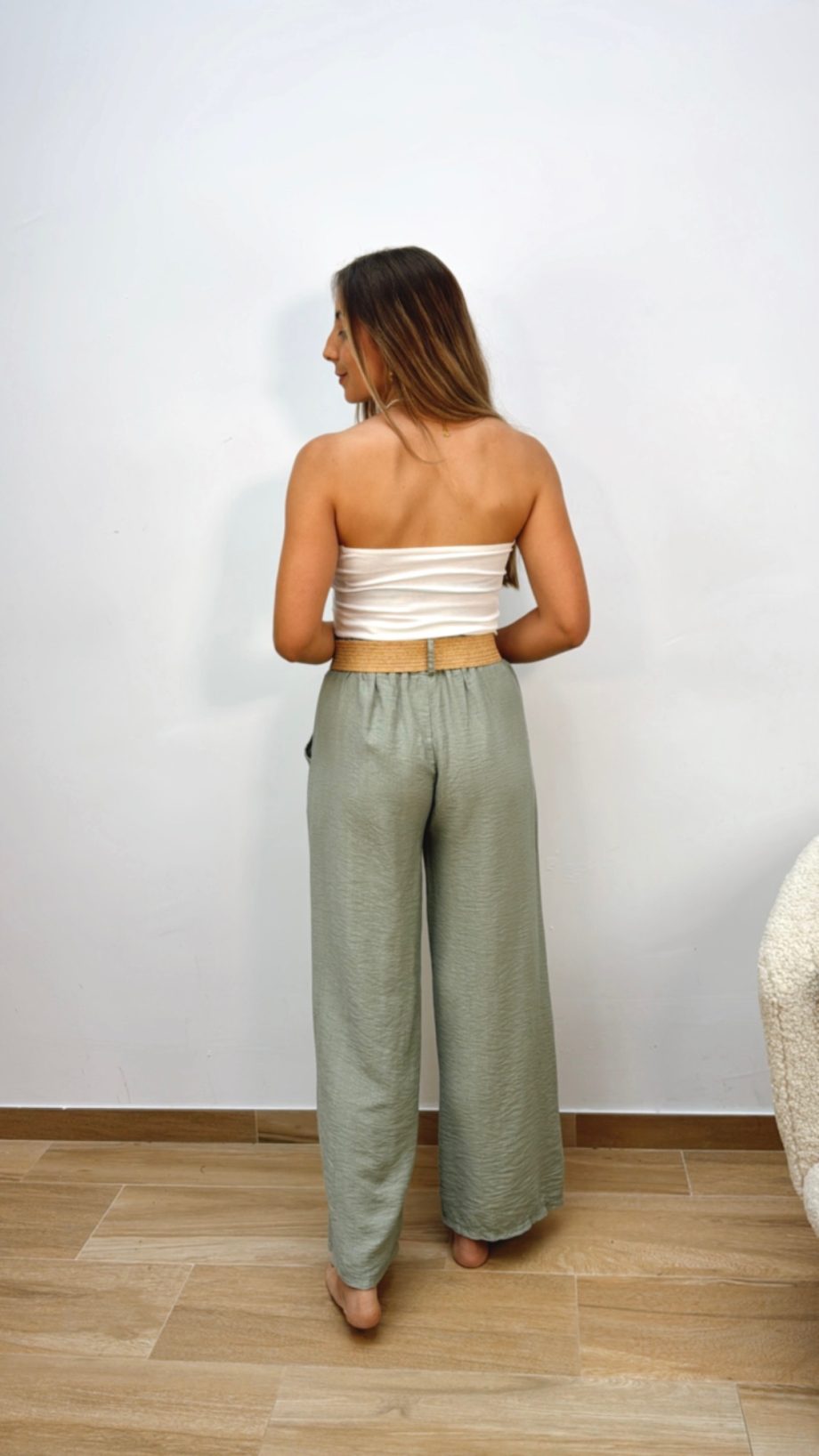 Pantalón Fluido Cinturón Caqui