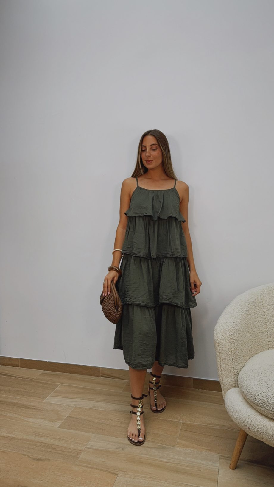 Vestido Volantes Caqui