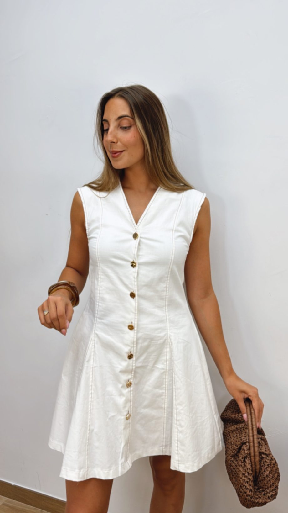 Vestido Pespunte Blanco