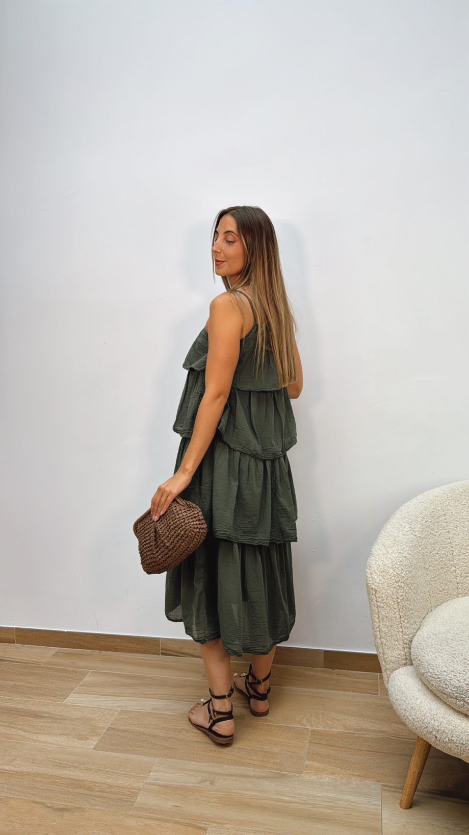 Vestido Volantes Caqui