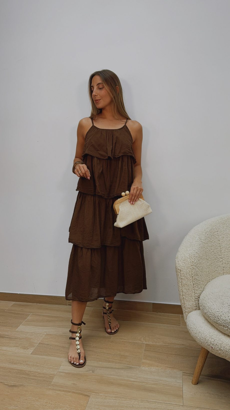Vestido Volantes Marrón