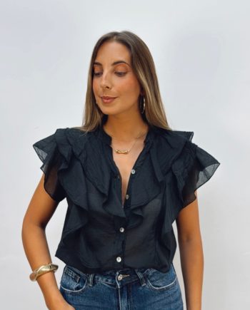 Blusa Volante Sin Mangas Negra