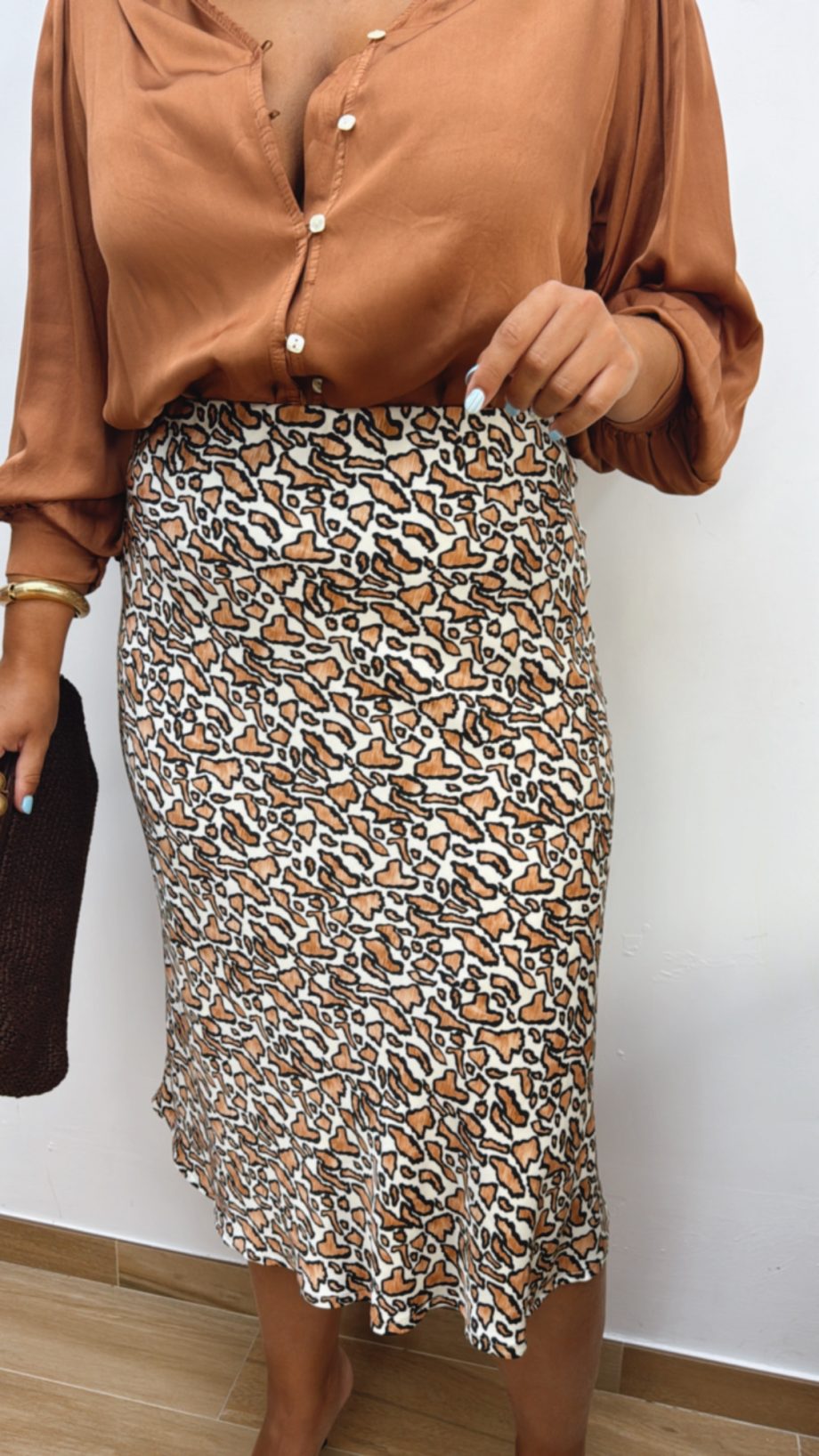 Falda Print Teja y Negro