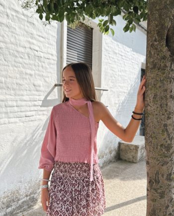 Blusa Asimétrica Cinta Rosa Empolvado
