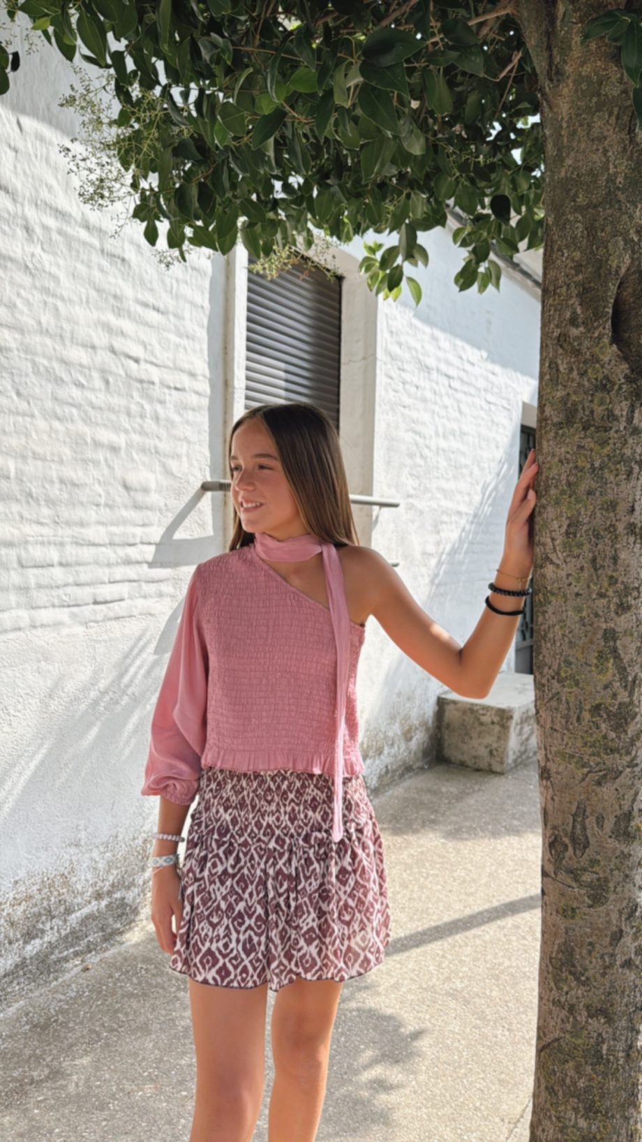 Blusa Asimétrica Cinta Rosa Empolvado