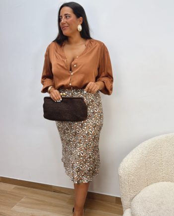 Falda Print Teja y Negro