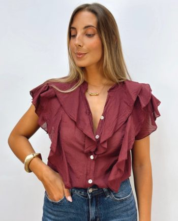 Blusa Volante Sin Mangas Burdeos