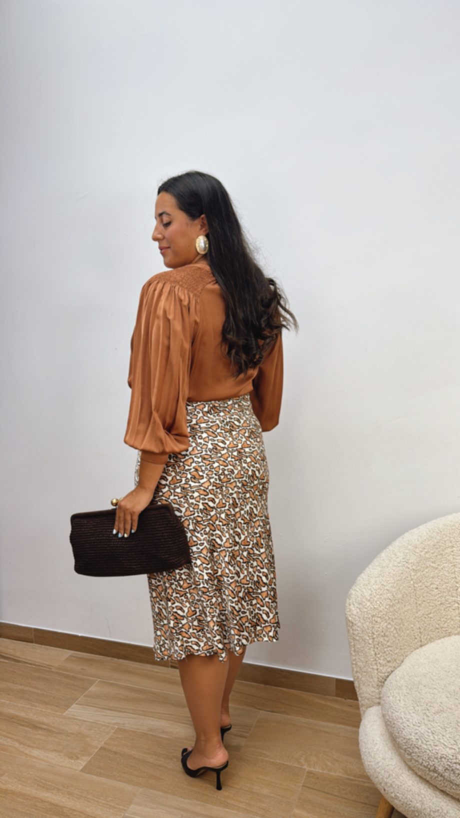 Falda Print Teja y Negro