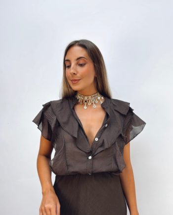 Blusa Volante Sin Mangas Chocolate