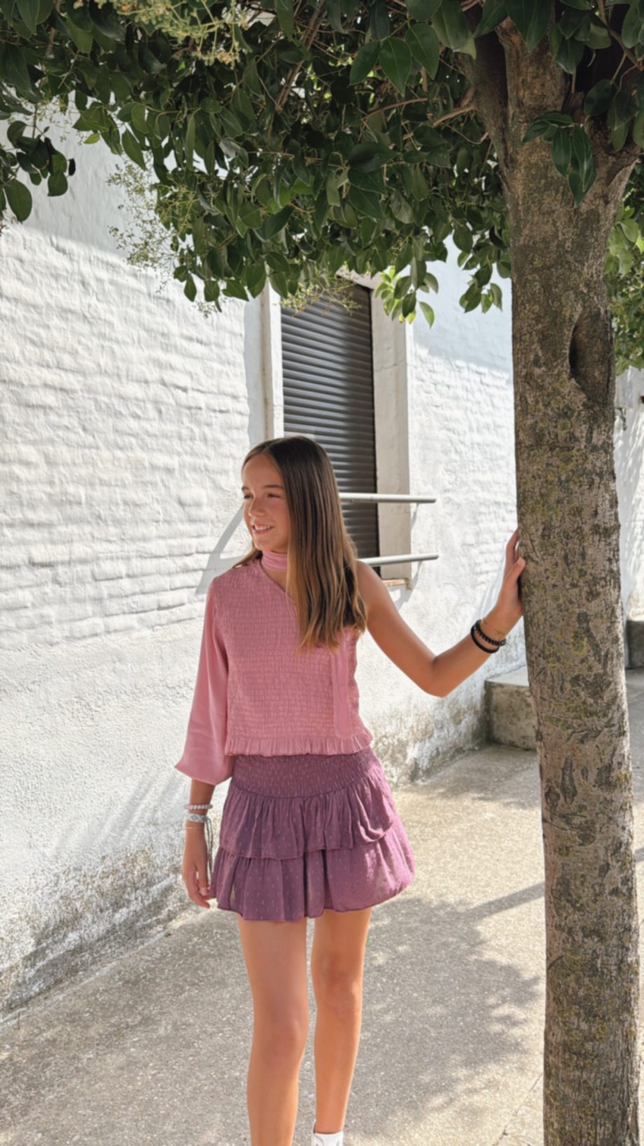 Blusa Asimétrica Cinta Rosa Empolvado