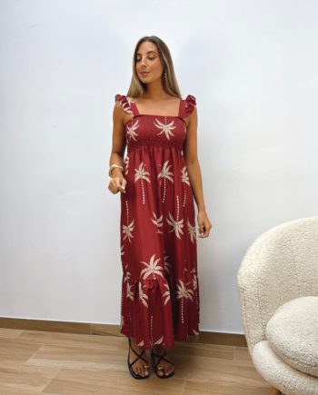 Vestido Palmeras Burdeos
