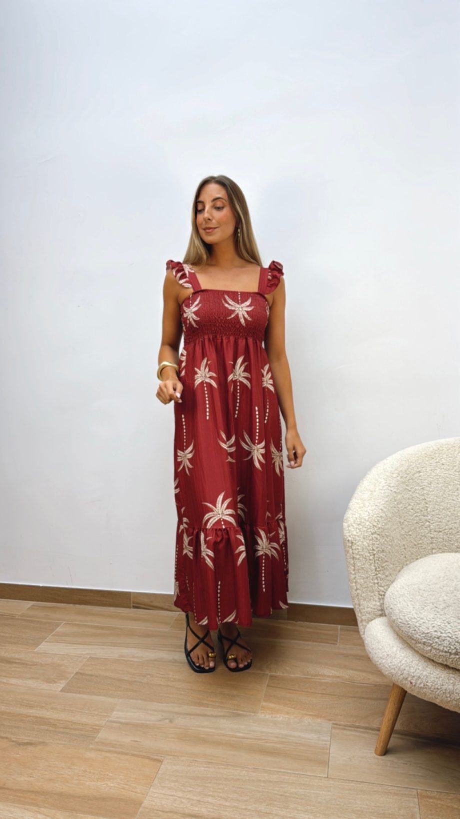 Vestido Palmeras Burdeos