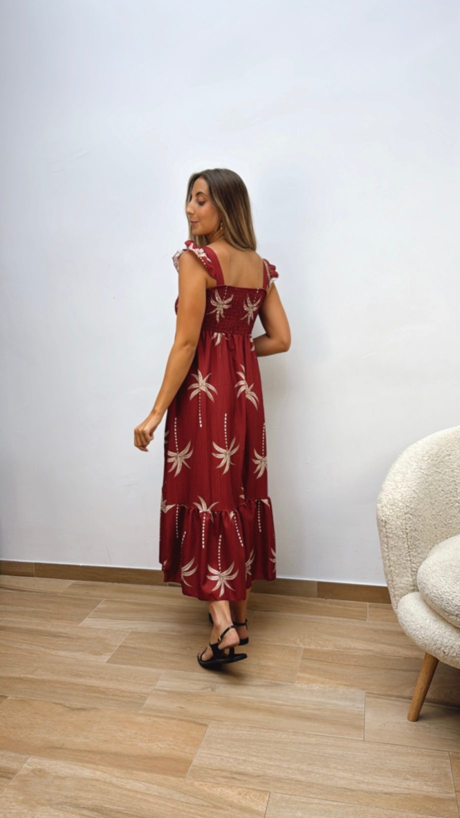 Vestido Palmeras Burdeos