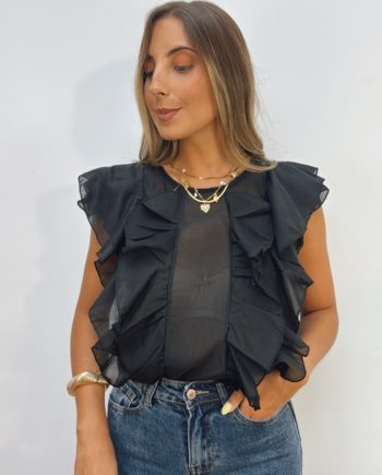 Blusa Sin Mangas  Volantes  Negra
